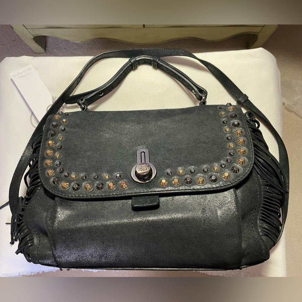 STUART WEITZMAN   LEATHER SATCHEL    Black Black/gray/gold colored hardware.